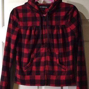 Buffalo check soft fleece cropped jacket hoodie L